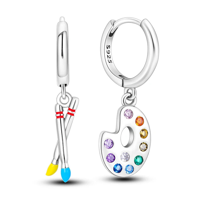 925 Sterling Silver Sparkling Heart/Star/Moon Feather Fashion. Colorful Earrings, Hoop Jewelry for Women & Girls
