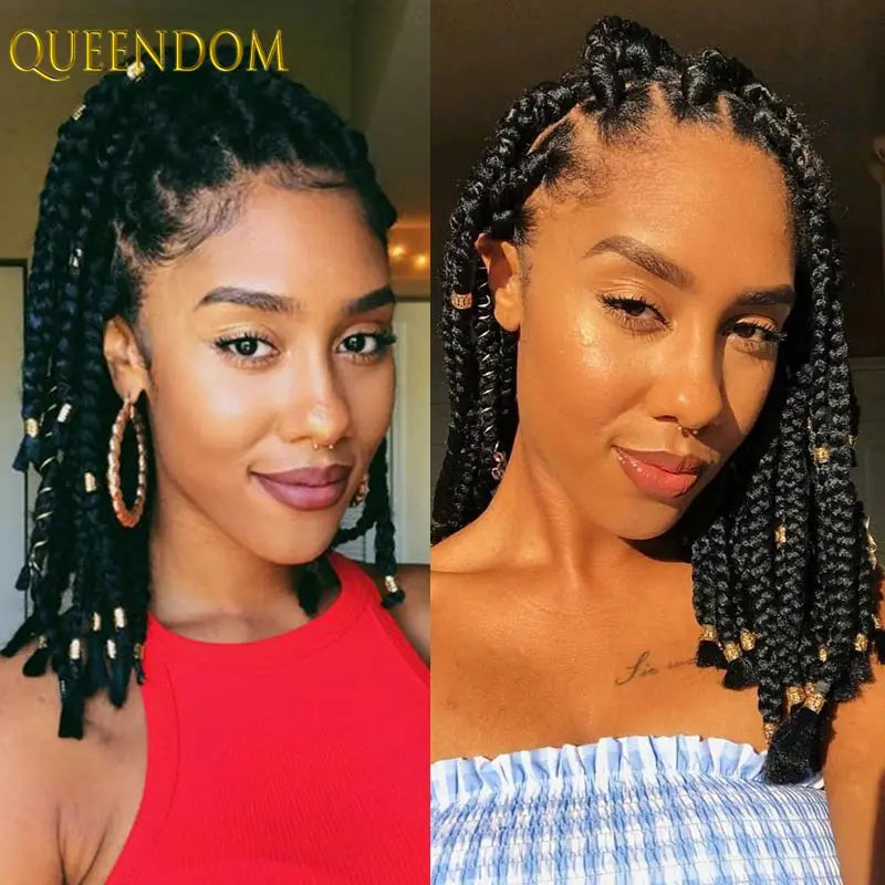 10 Inch Synthetic Short Bob Braided Wigs, Faux Locs, Full Lace with Baby Hair, Cornrow Knotless for Women