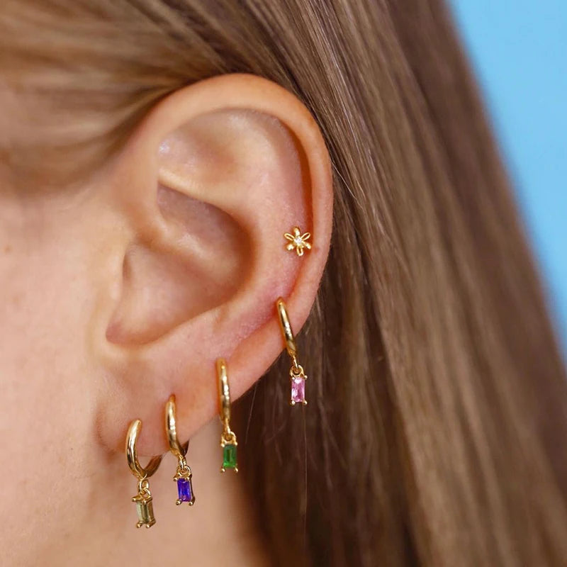 Gold Color Cute Water Drop Earrings For Women & Girls - Zircon Piercing Huggies/Hoop Dangle Earrings