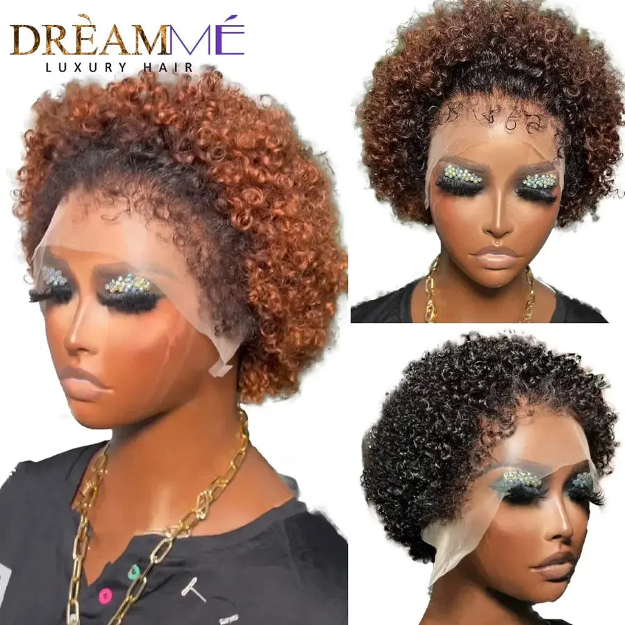 Short Bob - Curly Pixie Cut 13x4 Lace Front Human Hair Wigs with Kinky Hairline for Women - SWEET T 52