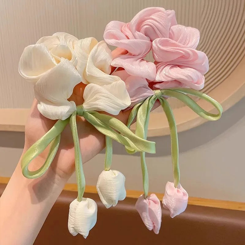 Tulip Ribbon Scrunchies, 3 Pack