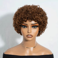Afro Puff Pixie Bob Wig — Brazilian Remy Human Hair, Pre-Plucked Bangs, Ships from USA