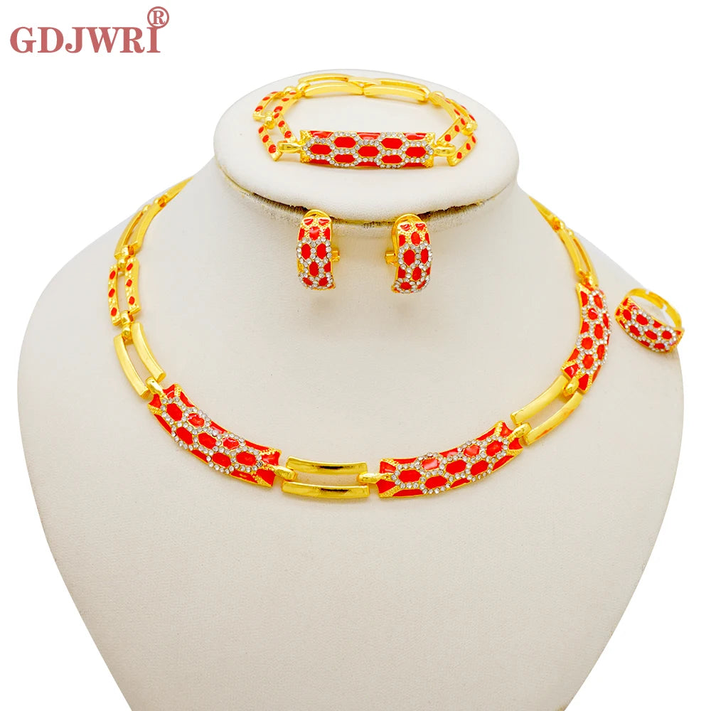 Dubai Gold Color Classics Jewelry Sets for Women - Charming Crystal Green Necklace/Earrings - Nigerian Wedding, African Costume Jewelry