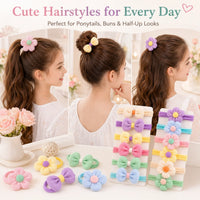 Flower Bow Hair Ties for Girls, 12 Pack