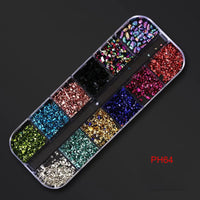 12Gird Box Multi Size AB/Colorful Non-Hotfix Rhinestones Flatback Crystal Diamond Gems 3D Glitter Nail Art Luxurious Decorations