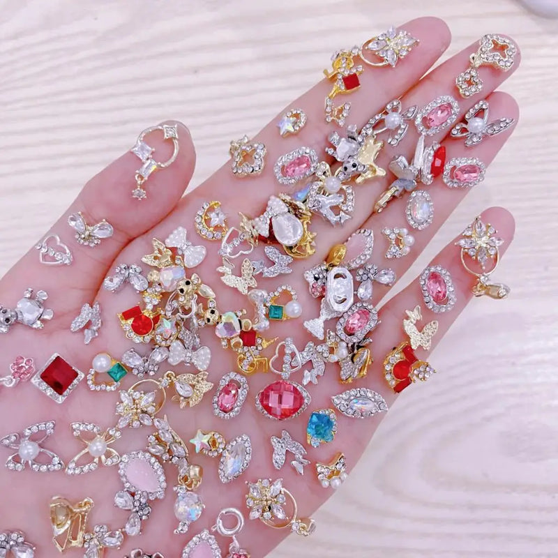 1 Bag Random Luxury Nail Art Dangle Jewelry, Mixed Style Nail Charms, Rhinestones 3D, 50 Pieces