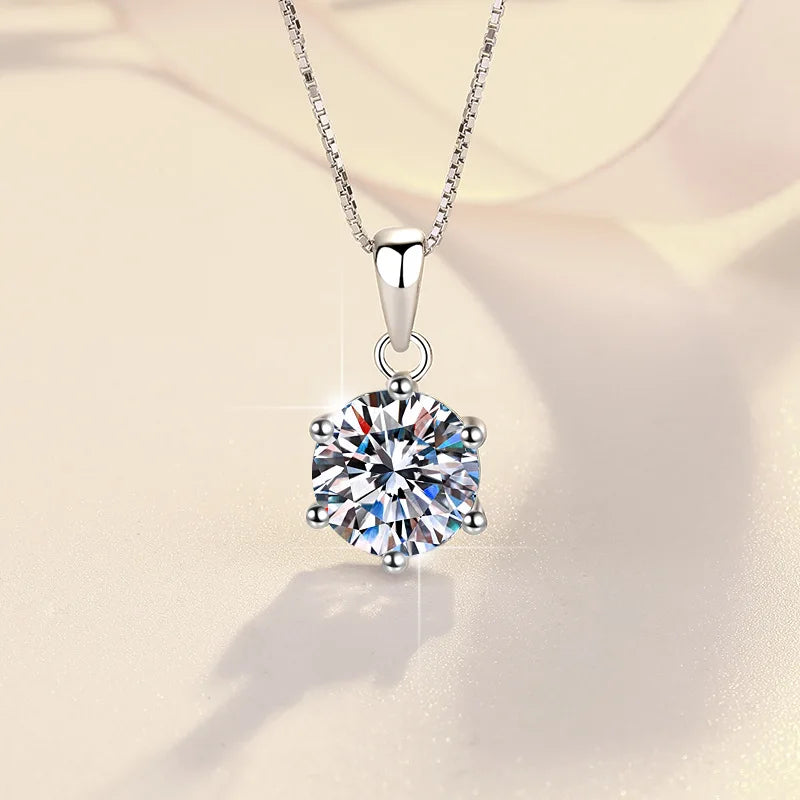 1 Carat Moissanite Pendant Necklace, Marked 925 Sterling Silver