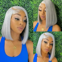 Silver Grey Bob Wig — 13x6 Transparent Lace Frontal, Pre-Plucked, Ships from USA
