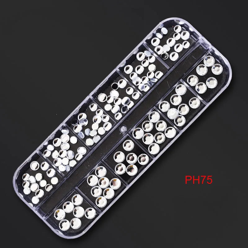 12Gird Box Multi Size AB/Colorful Non-Hotfix Rhinestones Flatback Crystal Diamond Gems 3D Glitter Nail Art Luxurious Decorations SWEET T 52