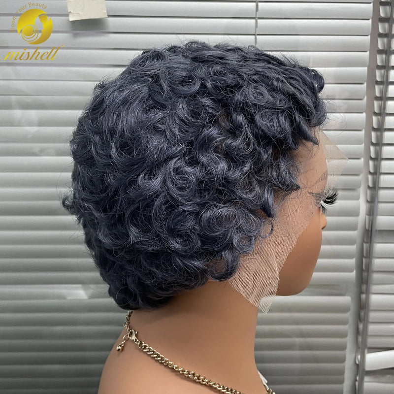 Gray Pixie Cut Wig Bob Human Hair Wigs 180% Density 13x4 Transparent Lace Frontal Short Bob Wig Brazilian Remy Hair for Women Sweet T 52
