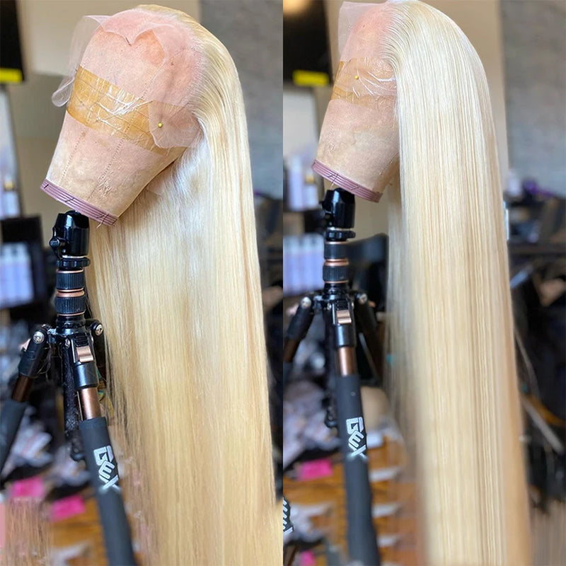 13x4 Blonde Lace Front Wig, Straight Human Hair 613 Hd Wig, Pre Plucked With Baby Hair For Women