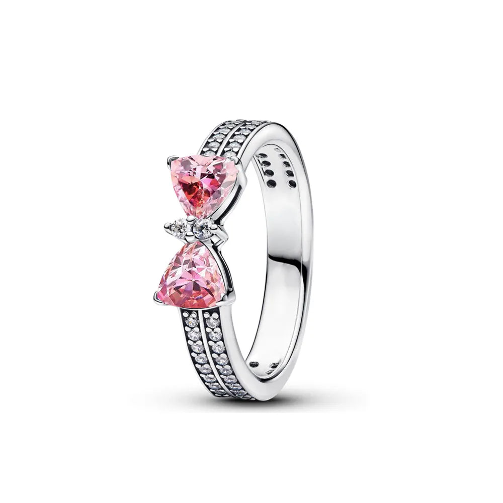 New 925 Silver, Pink, Red Bow, Heart Ring. Suitable for Women & Men. Jewelry Parties/Fashion/Weddings