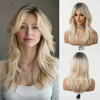 EASIHAIR Light Orange Synthetic Wigs Long Wavy Ombre Natural Hair Wigs with Bangs for Women Cosplay Lolita Wig Heat Resistant SWEET T 52