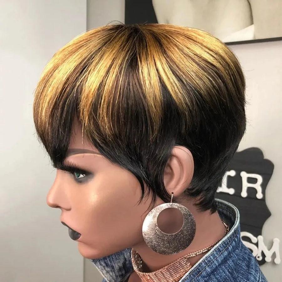 Blonde Ombre Human Hair Wig, 1b27#. Short Pixie Wigs, Human Hair. Short Pixie Cut Duby Wigs, Full Machine Wigs for Women Sweet T 52