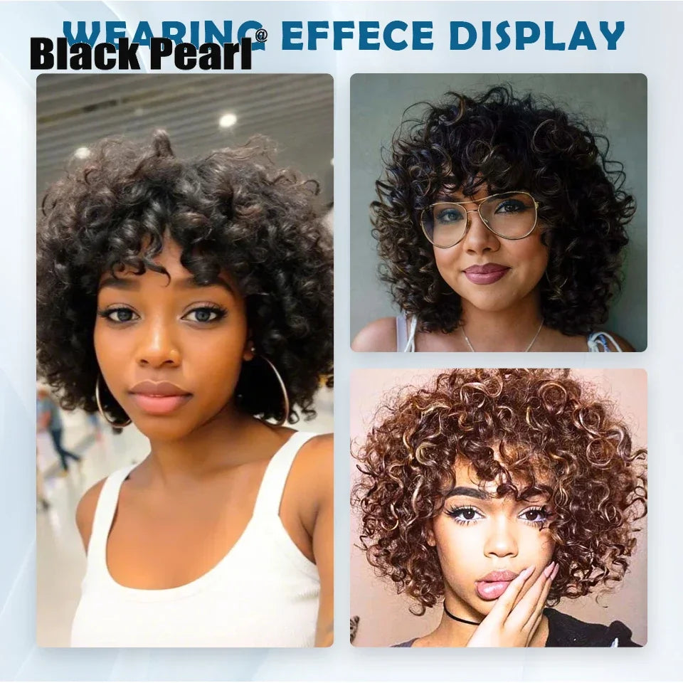 Afro Puff Pixie Bob Wig — Brazilian Remy Human Hair, Pre-Plucked Bangs, Ships from USA