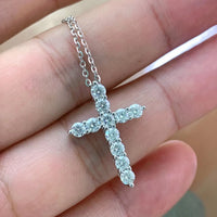 Moissanite Cross Pendant Necklace, Marked 925 Sterling Silver