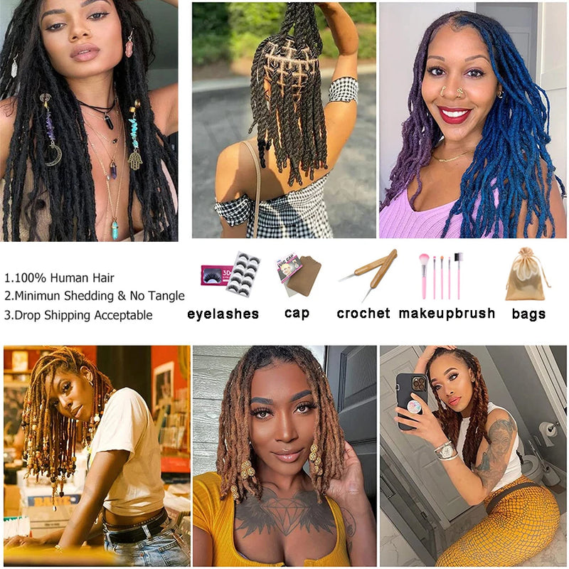 Extensions de cheveux humains Dreadlock pour hommes/femmes - Tresses au crochet, extensions de dreadlocks en cheveux biologiques, 0,6 cm