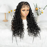 Cornrow Synthetic Braided Wigs 13*6 Lace Front Wig  Knotless Box Braided Wig Partition Design with Curly Hair for African Women Sweet T 52