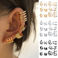 KOTiK 2024 New Gold Silver Color Leaves Clip Earrings for Women Fashion Ear Cuff Non-Piercing Earrings Set Trend Jewelry Gift Sweet T 52