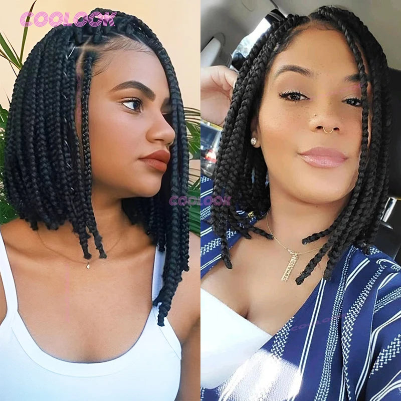 10" Short Bob Wigs Synthetic Braided Wigs For Women Box Braid Full Lace Wig Braid African Cornrow Braids Lace Wigs Cheap Sweet T 52