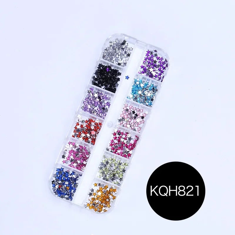 12 Grid/Box 3D Shiny Manicure Accessories, Transparent AB Nail Rhinestones, Colorful Nail Art Kit