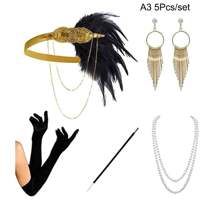 1920s Flapper - Charleston Costume, Great Gatsby Accessories, Pink Nude Headpiece, Feather Headband for Women & Girls