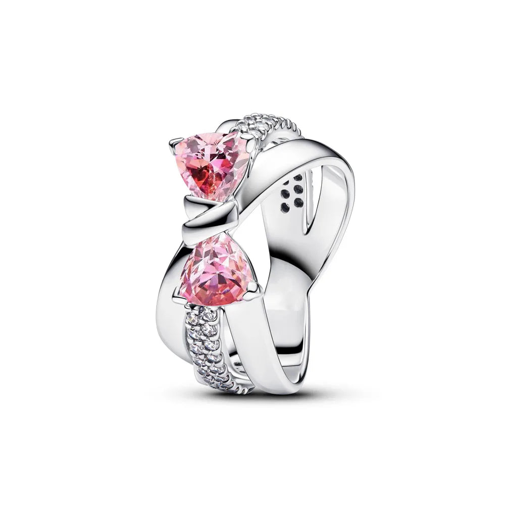 New 925 Silver, Pink, Red Bow, Heart Ring. Suitable for Women & Men. Jewelry Parties/Fashion/Weddings