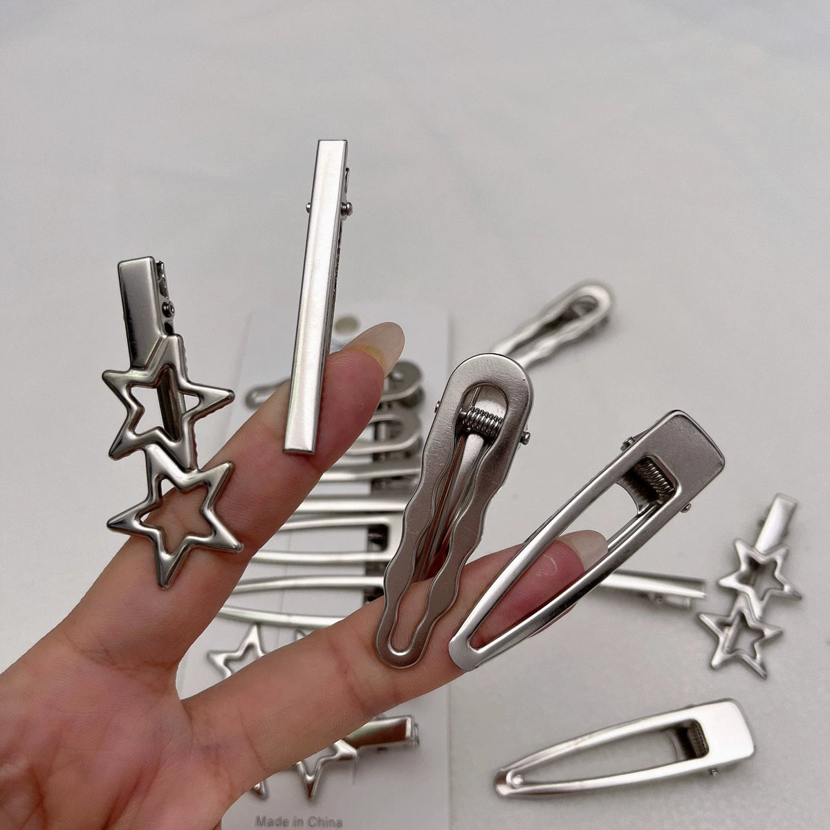 Y2K Silver Metal Hair Clips Set