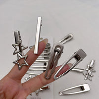 Y2K Silver Metal Hair Clips Set