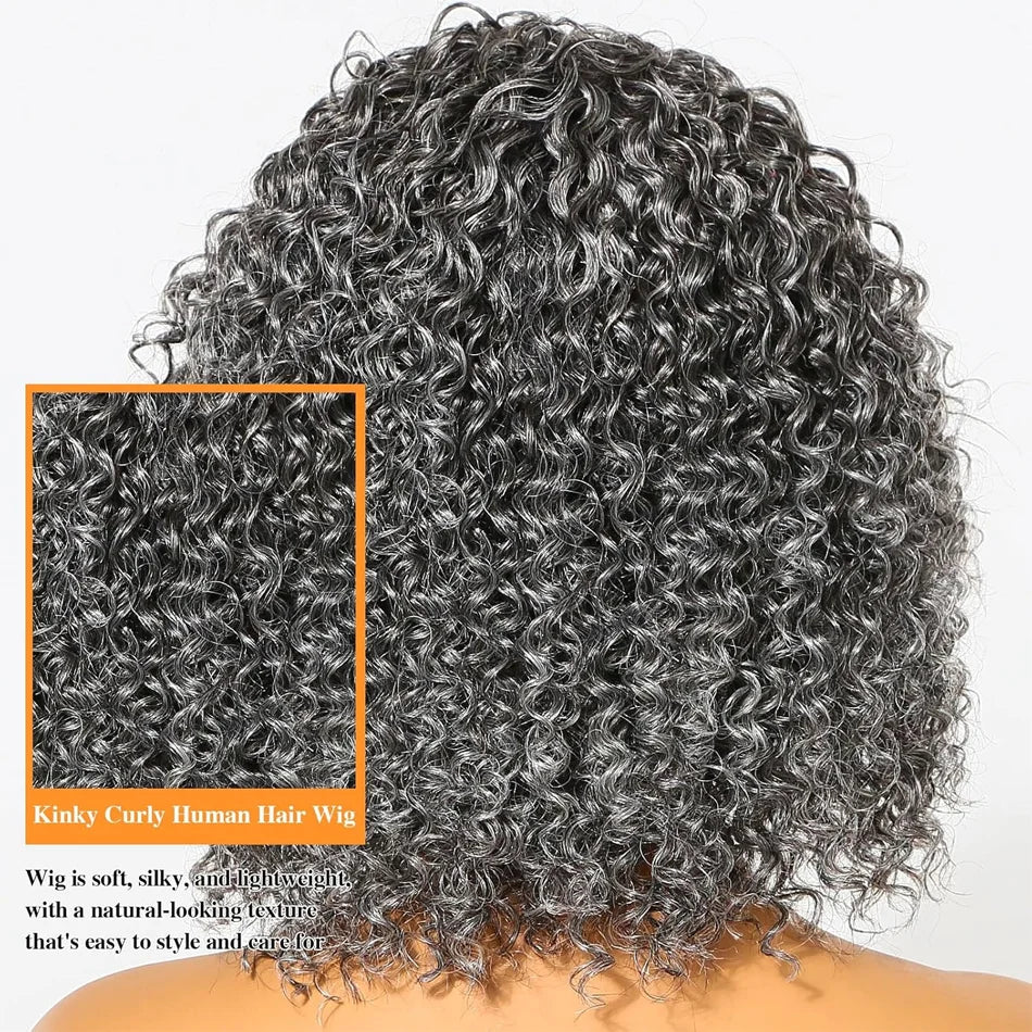 12inch Salt And Pepper Wigs Human Hair HD Grey Lace Front Wig Human Hair Pre Plucked Hairline Deep Curly Salt and Pepper Bog Wig Sweet T 52