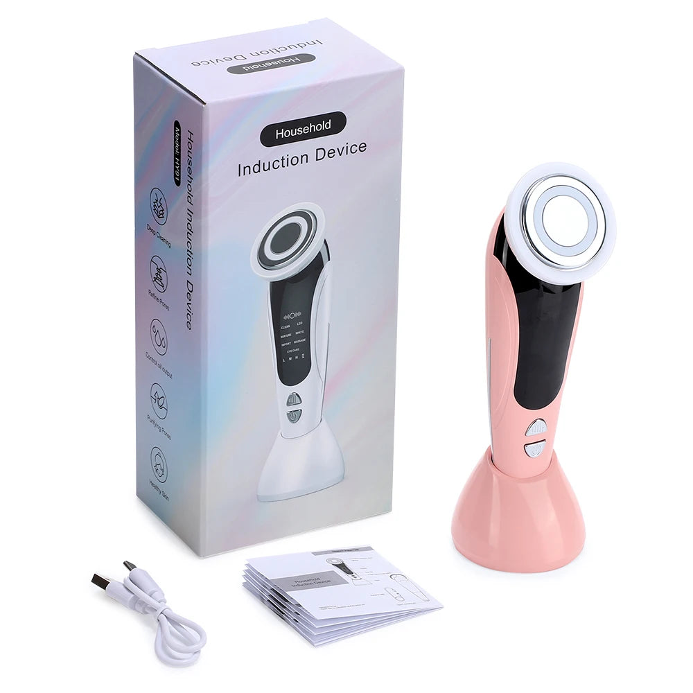 7 in 1 Facial Massager Vibration Hot Compress Skin Care Tool Skin Rejuvenation EMS Facial Firming Massager Face Eye Care Sweet T 52