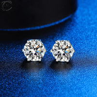 Moissanite Solitaire Stud Earrings, Marked 925 Sterling Silver
