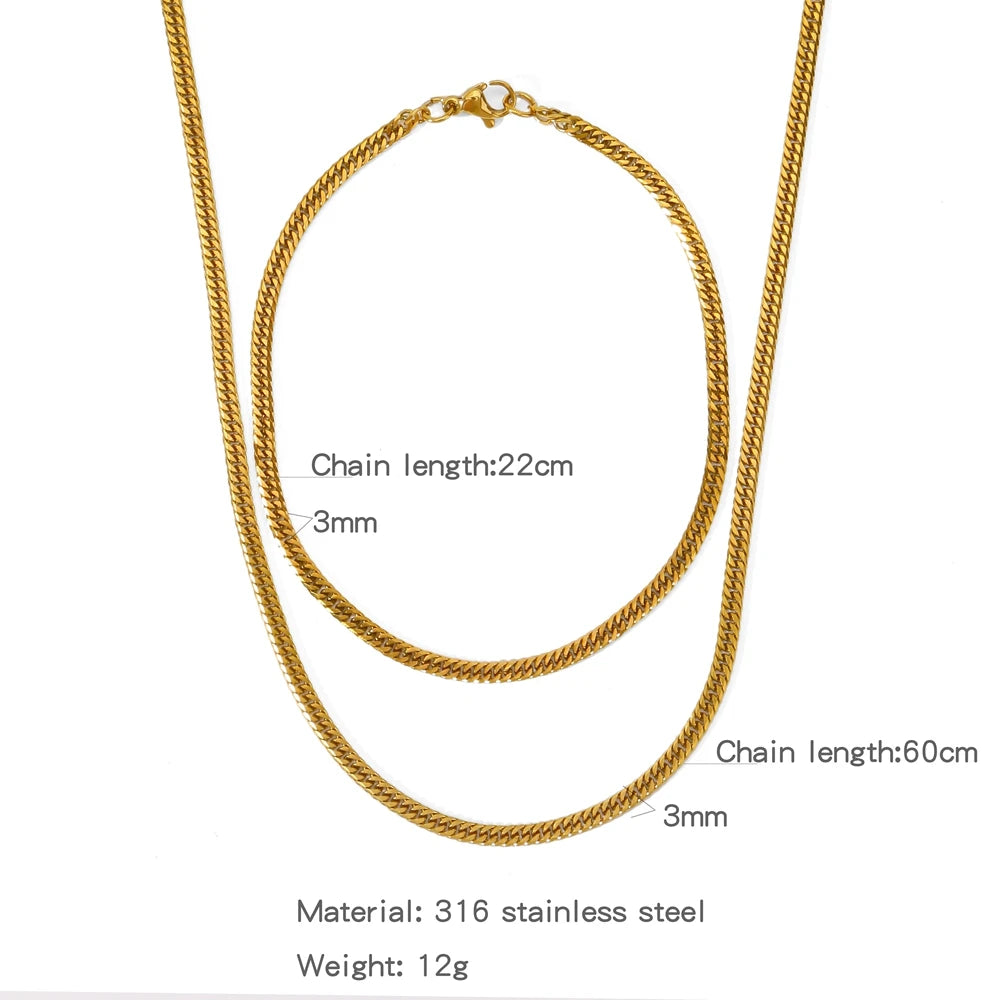 Stainless Steel NK Snake Chain Necklace/Twist Bracelet for Women. Jewelry Set, Gold in Color - DIY Accessories