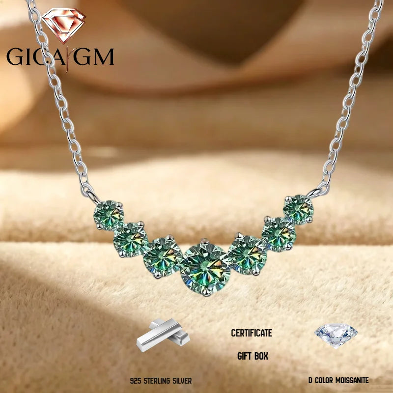 2.8 Carat Moissanite Cluster Necklace, Marked 925 Sterling Silver