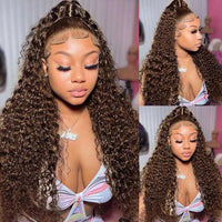 13x4 Chocolate Brown Deep Wave Lace Front Wig Bleached Knots HD Transparent 13x6 Lace Frontal Wig Brown Curly Human Hair Wigs Sweet T 52