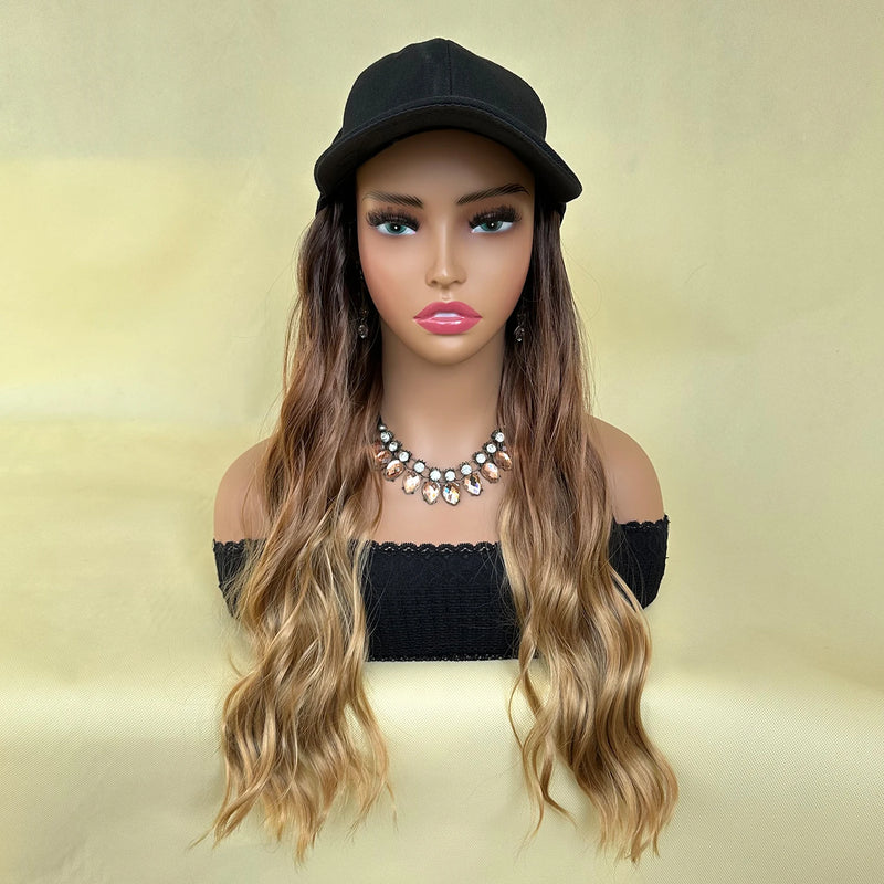 Baseball Hat/Hooded Wig - Wavy Curl Synthetic Wig for Women & Girls, Heat Resistant Natural Looking Wig-hair accessories-SWEET T 52