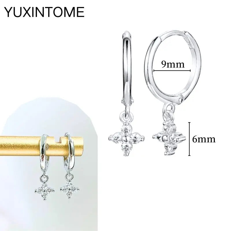 925 Silver Needle Star Hoop Earrings for Women - Five-pointed Star and Moon Pendant Huggie Earrings