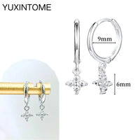 925 Silver Needle Star Hoop Earrings for Women - Five-pointed Star and Moon Pendant Huggie Earrings