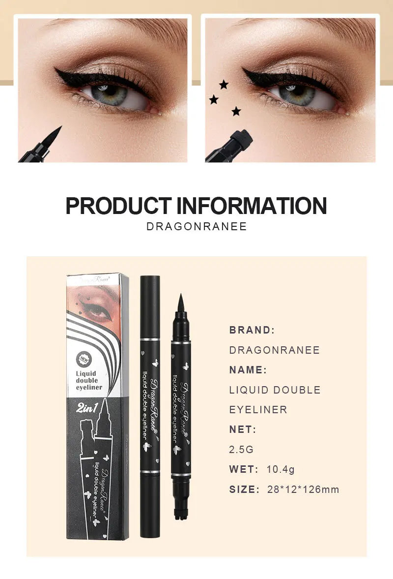 2 in 1 Butterfly Seal Eyeliner Pen, Star/Moon Stamp, Long-Lasting Waterproof Black Liquid Eye Liner Pencil, Unisex