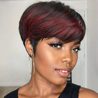Short Hair Wigs for Women - Synthetic Ombre Red Wig, Pixie Cut with Bangs