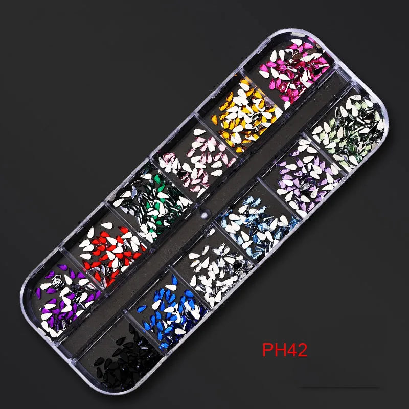 12Gird Box Multi Size AB/Colorful Non-Hotfix Rhinestones Flatback Crystal Diamond Gems 3D Glitter Nail Art Luxurious Decorations SWEET T 52