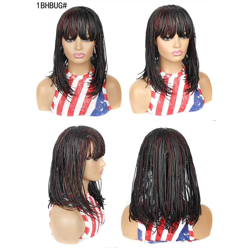 Afro Dreadlocks Box Braided Bob Wig Synthetic Short Braids Wig For Black Women Blunt Bangs 3X Twist Braids High Quality Wig Sweet T 52