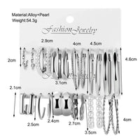 12 Pair Vintage Silver/Gold Color/Pearl Earrings for Women. Geometric/Round Circle/Square/Hoop Earring Set - SWEET T 52