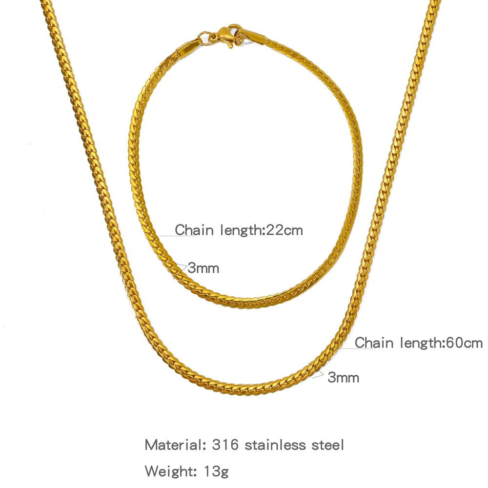 Stainless Steel NK Snake Chain Necklace/Twist Bracelet for Women. Jewelry Set, Gold in Color - DIY Accessories