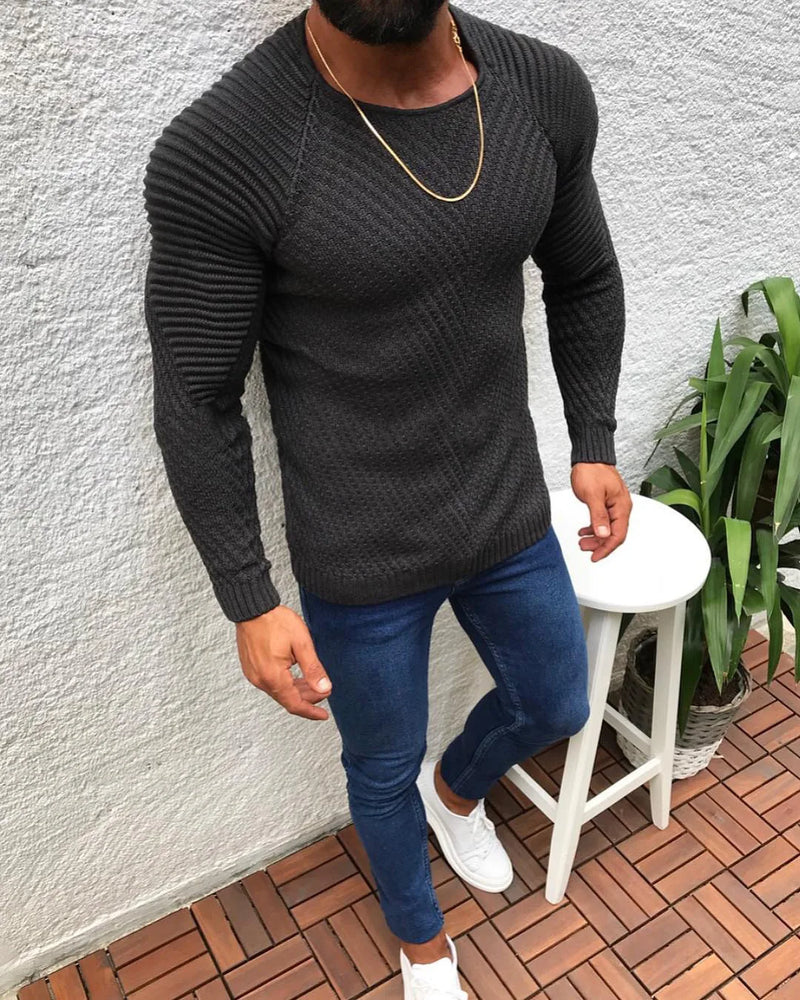 Men's O-Neck Pullover, Solid Color, Long Sleeve, Warm, Slim Sweaters. Men's Sweaters/Male Clothing