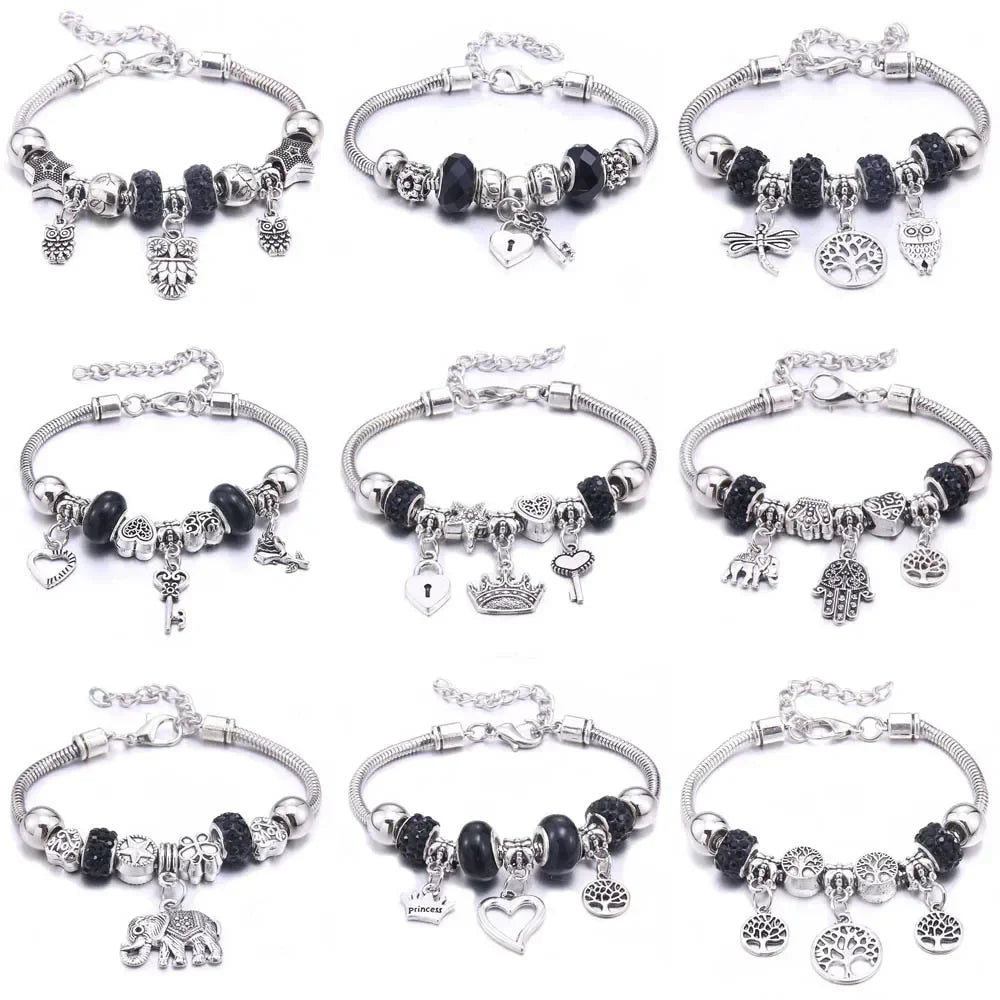 New Charm Bracelet & Bangles Jewelry for Women - White Butterfly Crown Beads "Lobster Clasp" Charm Bracelets