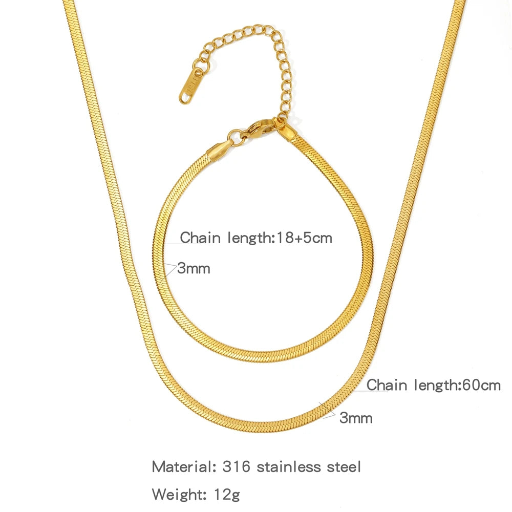Stainless Steel NK Snake Chain Necklace/Twist Bracelet for Women. Jewelry Set, Gold in Color - DIY Accessories