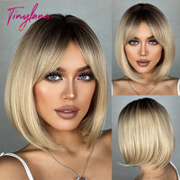 Short Straight Synthetic Wigs for Women with Bangs - Short Straight Bob Hair Wigs