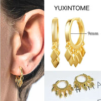 925 Silver Needle Star Hoop Earrings for Women - Five-pointed Star and Moon Pendant Huggie Earrings