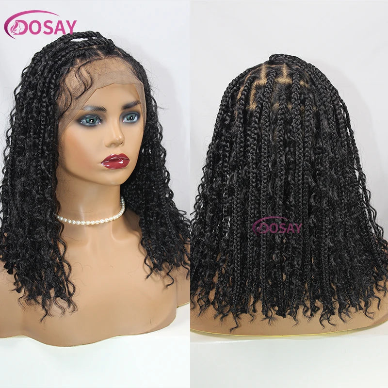 Synthetic Curly Wigs for Women, Short Bob, 360 Full Lace Braided Wigs, 12 Inch Boho Knotless Braided Wigs, Pre-Plucked Baby Hair